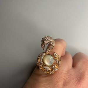 noir Pink Flamingo/Pink Swan Ring, Gold with Pearl Accent
